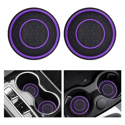 2 PCS Car Cup Holder Coaster,Car Coasters Cup Mats,2.75 Inch Universal Car Cup Coasters,Non-Slip Anti Dust Mats Cup Holder Insert Coaster, Suitable for Most Car Interior (Purple) - color: Purple