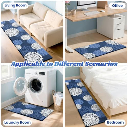 Kitchen Mats, 2PCS Non-Slip Cushioned Rugs, Anti-Fatigue Waterproof Floor Rug, Washable Standing Desk Mat, Home Laundry Office Apartment Decor and Accessories (17.3" ×70" +17.3" ×30"-Blue) - size: 17.3"W×70"L+17.3"W×30"L-0.4"Th