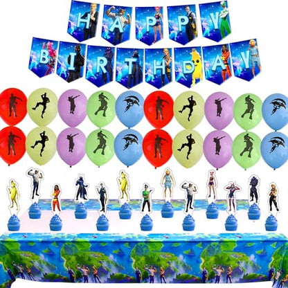 Gaming Party Supplies Birthday Decoration Set 142 Pack - Balloons, Toppers, Bottle Stickers Labels, Wall Poster, Banner Video Game Themed And Much More