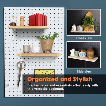Solid Wood Pegboard Shelf, Pegboard Shelves with Pegboard Hooks, Pegboard Accessories for Craft Room, Garage, Gaming Room, 4 Pack