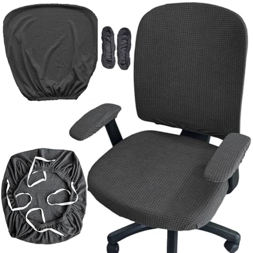 HAPPYDOG 4 Pcs Office Chair Covers Set Stretchable Protective Rotating Computer Chair Seat Covers with Armrest Covers (Dark Grey) - color: Dark Grey