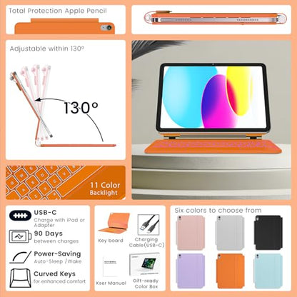 RAYMCRAFT for iPad 11th(A16, 2025)/10th Generation Case with Keyboard, Magic Keyboard 2022, Springy Backlit Keys, Stain-Resistant Surface, Multi-Touch Trackpad, Orange - color: Orange