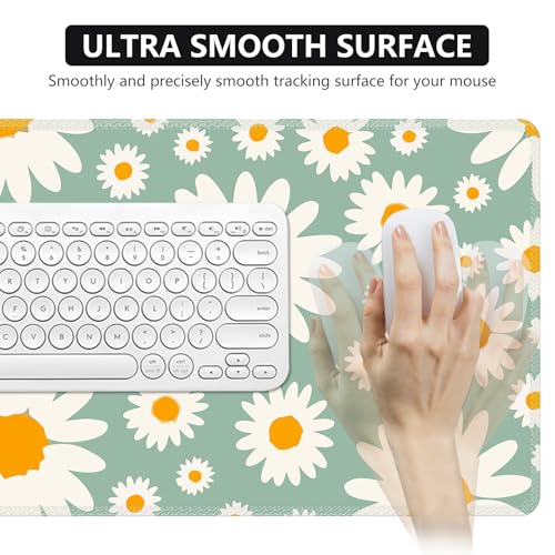 iCasso XXL Large Mouse Pad for Desk, Anti-Slip Big Mousepad with Stitched Edges, Keyboard Mat for Work, Gaming (Daisy) - color: Daisy