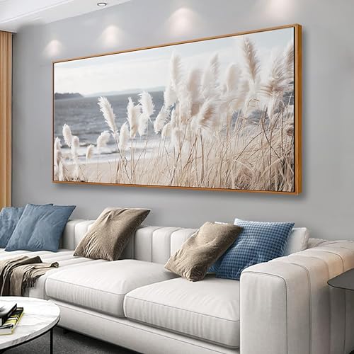 Framed Wall Art Artwork Decor Nature Canvas Painting ReedSeascape Wall Decor for Bedroom Living Room Decoration Home Kitchen Office 24" x 48" - color: Off-white, size: 48"L x 24"W