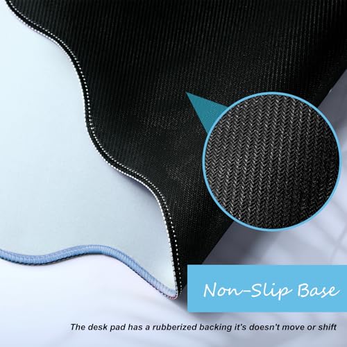 Hahafelt Scalloped Desk Mat Large Desk Pad Cute Coquette Table Mat Back to School Preppy Table Make up Pad Nonslip Graduation Gift with Stitching Waterproof Gaming(Blue,23.6 x 13.8 Inches) - color: Blue, size: 23.6 x 13.8 Inches