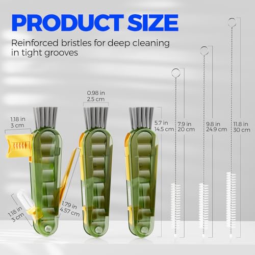 6 Pack Holikme 4 in 1 Cup Lid Cleaning Brush Set with 3 Straws, Multifunctional Bottle Brush, Silicone Cup Lid Gap Cleaner, Bristle Crevice Cleaning Brush, Olive - color: Olive