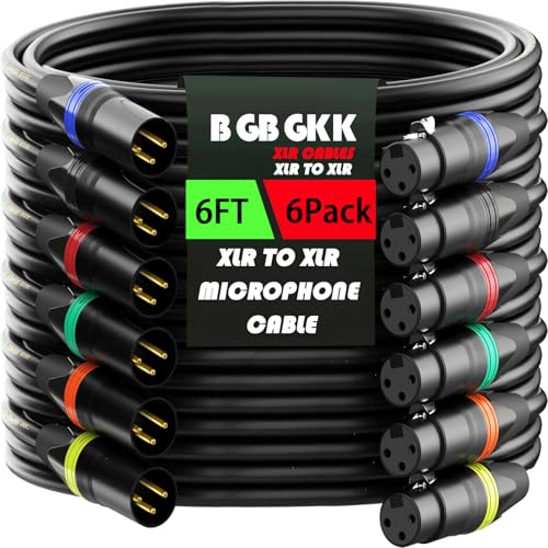 XLR Cables 6ft 6 Pack, Professional XLR Microphone Cable Male to Female, Gold-Plated 3-pin X L R Speaker Cable Balanced Mic Cable, Multicolor - color: Multicolor, size: 6FT