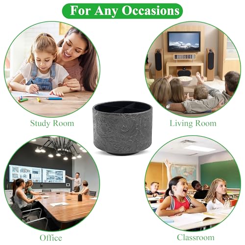 lizimandu Round Leather Art Supply Organizer,Remote Control Holder,360 Degree Spinning,Multi-Functional Pencil Holder,4 Compartments Desktop Stationary Organizer(1-Carved Black) - color: 1-Carved Black