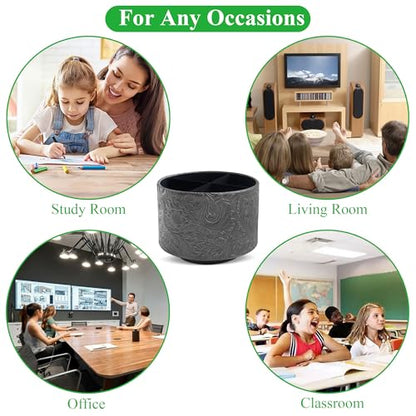 lizimandu Round Leather Art Supply Organizer,Remote Control Holder,360 Degree Spinning,Multi-Functional Pencil Holder,4 Compartments Desktop Stationary Organizer(1-Carved Black) - color: 1-Carved Black