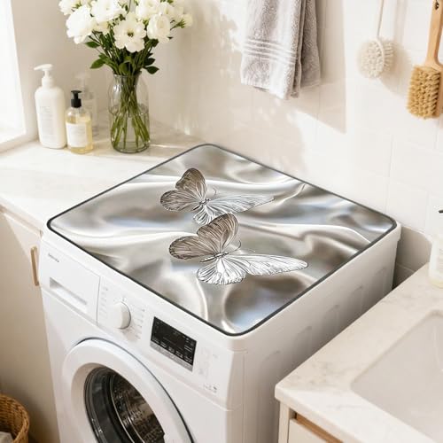 Nuxovilar Silver Butterfly Dryer Cover for the Top, Non-slip Washer & Dryer Protector, 23.62"x19.68" Dust-proof Washing Machine Mat, Diatom Mud Polyester Top Pad for Laundry Room - color: Yel98735