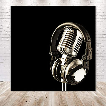 6x6ft Music Theme Backdrop Headphones Photography Background for Birthday Party Decor Banner Photo Booth Studio Props BJAY12 - size: 6x6FT