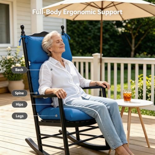 QILLOWAY Outdoor Rocking Chair Cushions Set of 2, 100% Polyester Waterproof Patio Rocking Chair Cushion, High Back Weatherproof Chair Pad for Adirondack & Outdoor Furniture, Marine Blue - color: Marine Blue