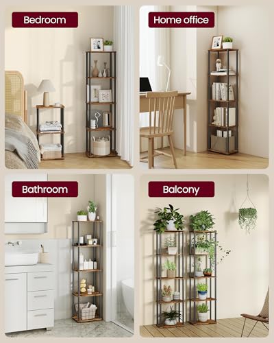 VASAGLE Superfast Toolless Assembly, 5-Tier Shelf for Living Room, Standing Shelf, Bookshelf, Bedroom, Kitchen, 9.4 x 15 x 54.7 Inches, Rustic Brown and Ink Black ULLS135K01 - color: Rustic Brown + Ink Black, size: 5 Tiers (15"W)