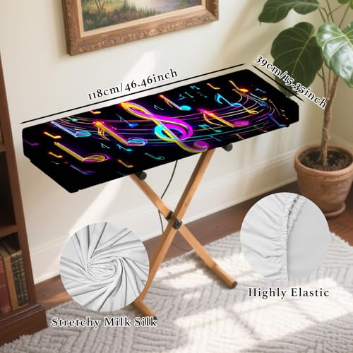 Nuxovilar Stretchy 88 Keys Keyboard Piano Dust Cover, Elastic Milk Silk with Neon Musical Notes & Treble Clef for Digital Keyboards - color: hd04636-B