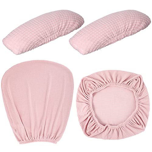 Tallew 4 Pcs Office Chair Covers Set Computer Universal Protective Stretchable Chair Seat Covers Desk Armrest Slipcovers Pads Office Cushion Backrest for Rotating (XL,Pale Pink) - color: Pale Pin