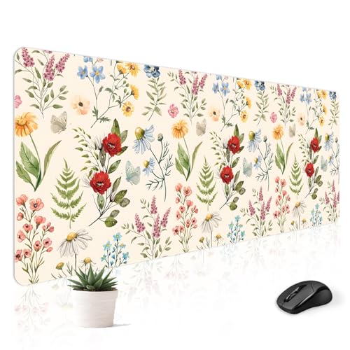 Mousepad Desk Mat Gaming Large Keyboard Cute Office Desktop Computer Laptop XXL Long Big Kawaii Aesthetic Girly Pretty Design Women Girl Gamer Oversized Wide 30x12'' Mousepad, Plant Flower - color: Plant Flower