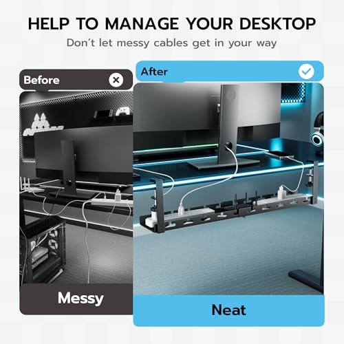 ARES WING 17"-28.7" Extendable Under Desk Cable Management Tray with Cable Slots, Clamp On Cord Organizer Holds Up to 11 lbs, Black Metal Under Desk Storage for Office and Gaming Accessories - color: Black
