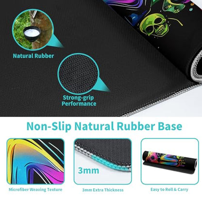 Gamer Mouse Pad Abstract Black Mouse Pad 31.5x11.8 Inch Aesthetic Skull Texture Non-Slip Rubber Base Large Mousepad Stitched Edges Keyboard Mouse Mat Desk Pad for Office and Home - color: Gamer