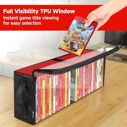 Game Disc Storage Bag Compatible with Nintendo Switch 2 Games | Portable Carrying Case Holds 40 Switch Game Boxes, Clear TPU Organizer Bag for Switch Game Collectors, Black, Case Only