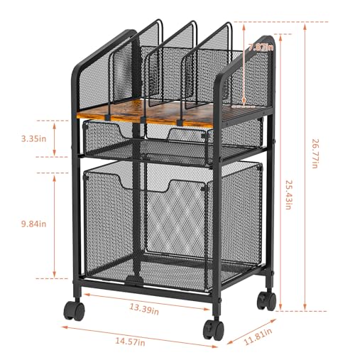 Tiaoheka Rolling File Cabinet with Adjustable Dividers, Mobile Filing Cabinet with 2 Storage Drawers on Lockable Wheels, Hanging File Organizer Beside Under Desk for Office, Home（Patent Pending） - color: Black, size: 1L+1S Drawers