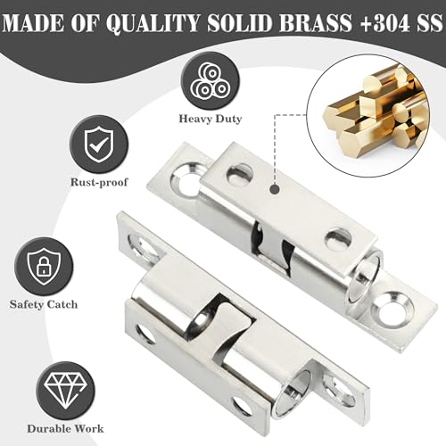 Alise Double Roller Catch Cabinet Latches,Adjustable Double Ball Tension Roller Catch Latch Brass Cabinet Door Latch,67mm Solid Metal Cabinet Latches and Catches,Pack of 4,Silver - color: Silver, size: 67mmX40mm