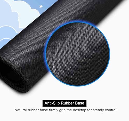 Cute Pastel Blue Desk Mat, Minimalist Large Gaming Mouse Pad Mousepad for Laplop, Kawaii Anime Desk Pad, Gradient White Clouds Computer Pads, Aesthetic Stars Moon Deskpad, 31.5 X 11.8 Inch - color: Gradient Clouds