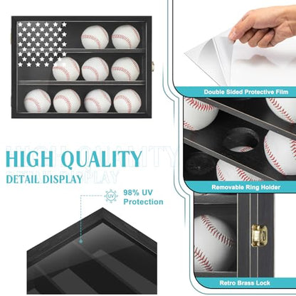 GYaozii Retro Baseball Display Case 12 Balls UV Protection Wood Frame | Retro Baseball Holder Shadow Box for HD Acrylic Front Wooden Frame for Collecting Autographed Balls Exquisite Souvenirs - size: 12 Retro Baseballs Case