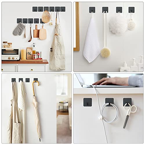 VIS'V Adhesive Hooks for Shower Wall, Heavy Duty, Black, 4 Pcs | Metal Material, Compact Design, Peel and Stick, 2 Extra Adhesive Strips, for Bathroom Kitchen Livingroom Office RV - color: Black