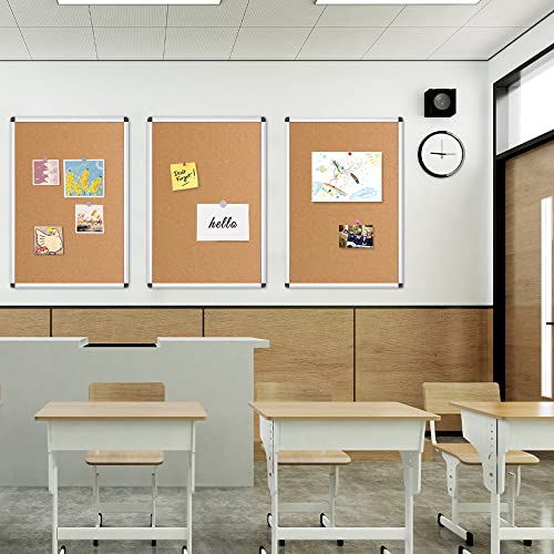 VIZ-PRO Cork Notice Board, 24 X 18 Inches, 3 Pack, Silver Aluminium Frame - size: 3 Pack 24 X 18 Inches