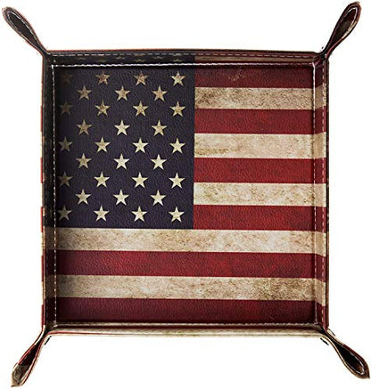 Valet Tray Desktop Storage Organizer, Vegan Leather Catchall Bedside Vanity Tray Nightstand Caddy Holder for Remote Controller, Watch, Keys, Phone, Wallet, Sunglasses, Jewelry - Flag - color: Flag Design