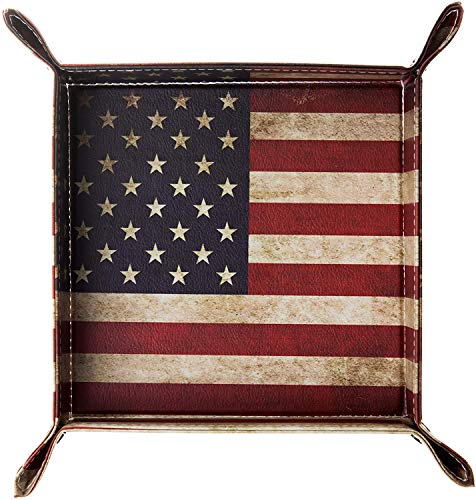 Valet Tray Desktop Storage Organizer, Vegan Leather Catchall Bedside Vanity Tray Nightstand Caddy Holder for Remote Controller, Watch, Keys, Phone, Wallet, Sunglasses, Jewelry - Flag - color: Flag Design