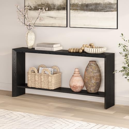 Henn&Hart 64" Modern Farmhouse Console Table, Sofa Table, Natural Black - color: Natural Black