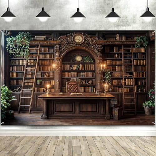 7X5FT Medieval Bookshelf Backdrop Vintage Bookcase Photography Background Bookshelf Library Backdrops Dark Academia Retro Decorations Backdrop Banner Photo Studio Props - color: Vintage Bookshelf-02, size: 7X5FT