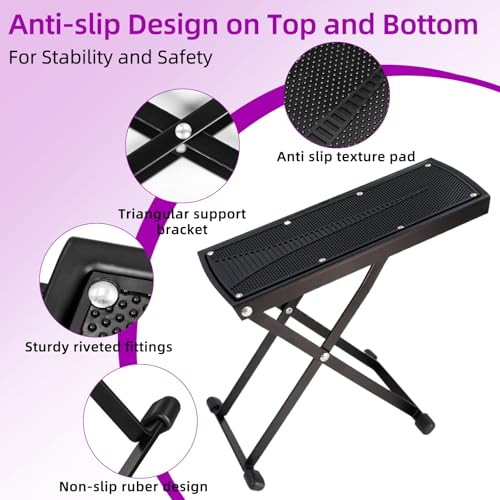 Pedicure Foot Rest, 6 Heights Adjustable Foot Stool, Metal Foldable Non-Slip Stand for Home and Salon Use Pedicure Station, Ideal Pedi Stool for Nail Tech or Guitar Foot Stool Black - color: Black