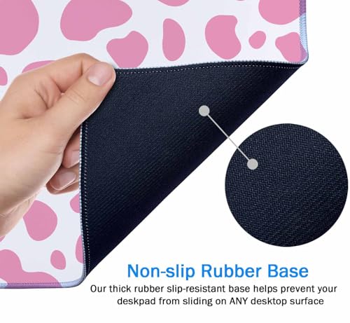 Gaming Mouse Pad, Large Mouse Pads for Desk, Non-Slip Rubber Base Mousepad, Keyboard Mouse Mat, Desk Pad with Stitched Edges, 35.4x15.7 inch Pink Cow Print - color: Pink Cow Print, size: 35.4" x 15.7"