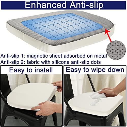 BUYUE 14" Metal Chair Cushion with Magnetic 1 Piece, Luxury PU Leather Waterproof Anti-Slip Seat Pad for Kitchen Cafe Dining Bistro Stackable Chairs (U-Shape, Off-White, 1) - color: Off-white, style: U-shape-1 Pcs