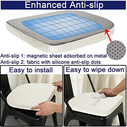 BUYUE 14" Metal Chair Cushion with Magnetic 1 Piece, Luxury PU Leather Waterproof Anti-Slip Seat Pad for Kitchen Cafe Dining Bistro Stackable Chairs (U-Shape, Off-White, 1) - color: Off-white, style: U-shape-1 Pcs