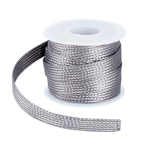 UNICRAFTALE 16.4ft 0.39" W Braided Sleeving Braid Stainless Steel Cable Wire Shielding Sleeve Ground Straps Protection Flat Metal Mesh Flexible Expandable Scalable Ribbon Wire for Protect Cable - size: 5m x 10mm