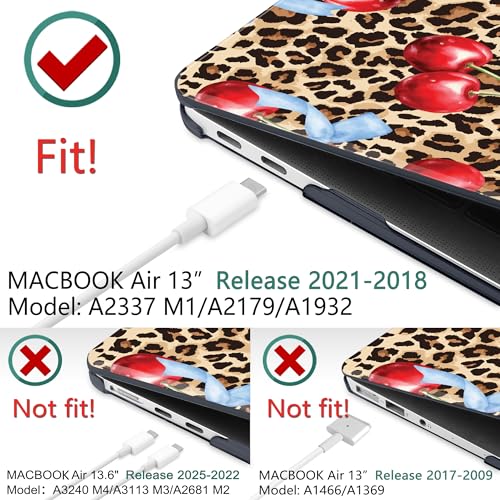 DONGKE for MacBook Air 13 Inch Case 2021-2018, Compatible with A2337 M1 A2179 A1932 Support Retina Display & Touch ID, Hard Shell Plastic Cover with Keyboard Skin - Cherry & Leopard - color: Cherry & Leopard