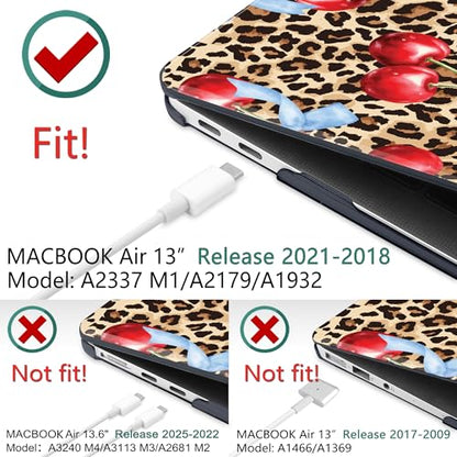 DONGKE for MacBook Air 13 Inch Case 2021-2018, Compatible with A2337 M1 A2179 A1932 Support Retina Display & Touch ID, Hard Shell Plastic Cover with Keyboard Skin - Cherry & Leopard - color: Cherry & Leopard
