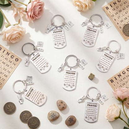 Nosiny 12 Pcs Bingo Lover Gift Stainless Steel Keychain Bulk Game Player Lovers Gifts Digital Game Keychain for Gambler - style: Prayer