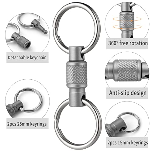 FEGVE Titanium Quick Release Swivel Keychain, Pull Apart Detachable Keychain Heavy Duty Car Key Holder with Key Rings - color: Grey 1 Pack