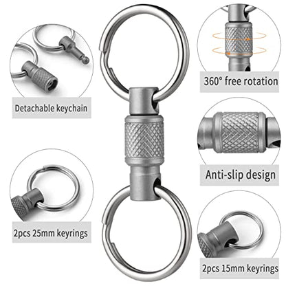 FEGVE Titanium Quick Release Swivel Keychain, Pull Apart Detachable Keychain Heavy Duty Car Key Holder with Key Rings - color: Grey 2 Pack