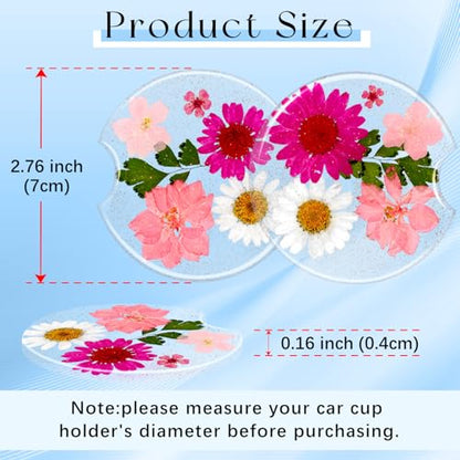 Swooflia Flower Car Cup Holder Coasters for Women - 2.75 Inch Cute Resin Clear Automotive Drink Cupholder Insert Car Accessories 2 Pack Pink - color: Pink
