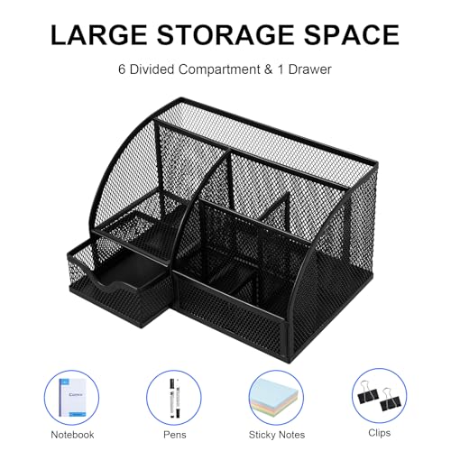 Comix Mesh Pen Pencil Holder Desk Organizer, 7 Compartment Wire Desktop Pen Pencil Cup Caddy Office Supplies for Home Office School, Black - color: 7 Compartments