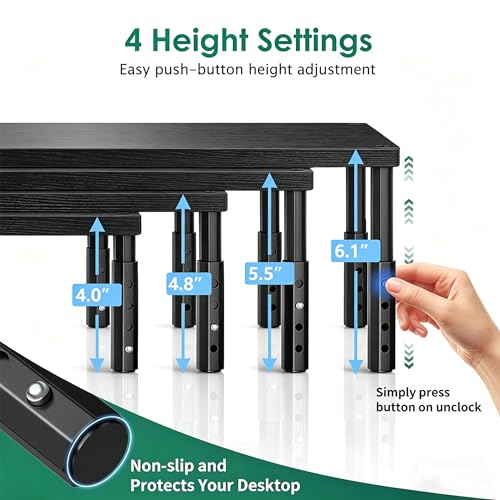 OPNICE Desk Organizers and Accessories, Adjustable Computer Monitor Stand Riser, Laptop Stand for Desk, Office Desk Accessories & Workspace Organizers for Home Office, Black-2P - color: Black Wood 2-Pack