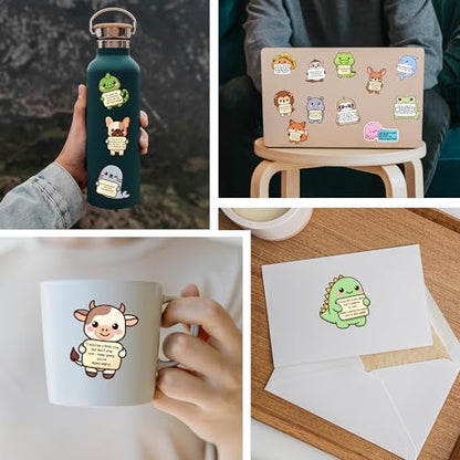 200PCS Emotional Support Animal Stickers by Puraesla– Affirmation Sticker Pack for Adults or Kids Cute Inspirational Buddies for Water Bottles, Laptops, Phones, Positive Quote Vinyl - size: L - 200PCS