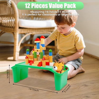 12 Pcs Kids Lap Desk Tray, Kindergarten Children's Tray with Side Pockets, Portable Lap Bed Table, Student Lap Desk, Plastic Breakfast Laptop Trays for Writing Eating Game Classroom Snacks Boy Girl
