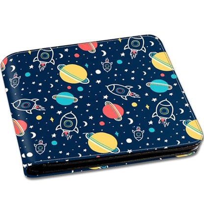 Wallet for Boys Leather Space Universe Wallets Credit Id Card Cash Holder Black Rfid Blocking Zipper Cute Cool Funny Aesthetic Wallets With Coin Pocket Id Window Teen Wallets for Boys Teenager Wallet - color: space-2