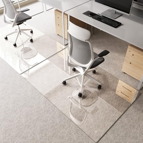 Tempered Glass Chair Mat 60"x40" – Ultra-Clear Office Chair Mat for Hardwood Floors & Low-Pile Carpets – Heavy-Duty 0.2" Scratch-Resistant Surface with Non-Slip Pads – Supports 1,000 lbs - size: 60"x40"